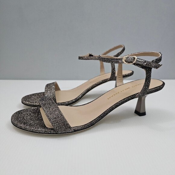 NEW Stuart Weitzman Minimalist 50 Sandal Womens 11 Metallic Pyrite Sparkle Heels - Picture 1 of 14